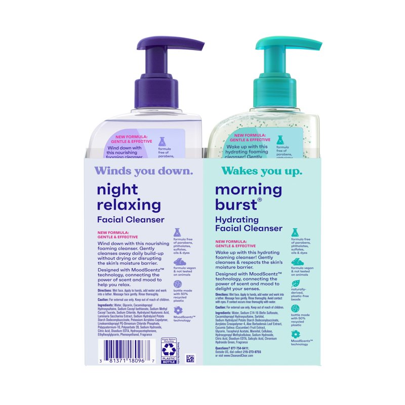 Daily Facial Cleanser Duo, Hydrating Morning and Relaxing Night Wash, 2 Pack
