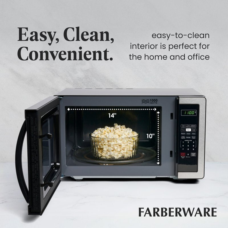 1.1 Cu Ft Microwave Oven - 1000W Countertop with LED Display - Grey