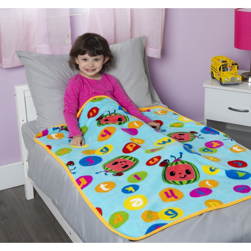 Cocomelon Toddler Blanket - Coral Plush Character Print, 40x50 Inches - Blue Variation