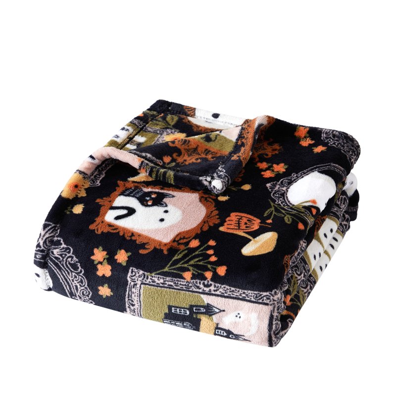 Halloween Ghosts Plush Oversized Throw Blanket - Black 50 x 72 in - Fall Cozy Decor