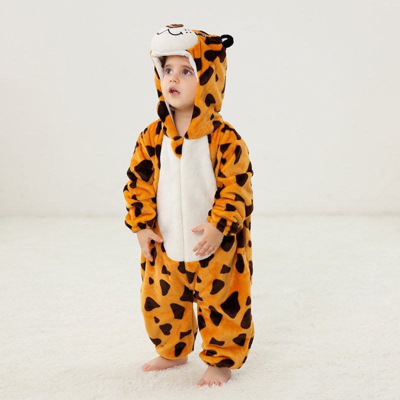 Kids Animal Cosplay Romper Hooded Zipper Jumpsuit for 3-6 Months - Orange, Unisex