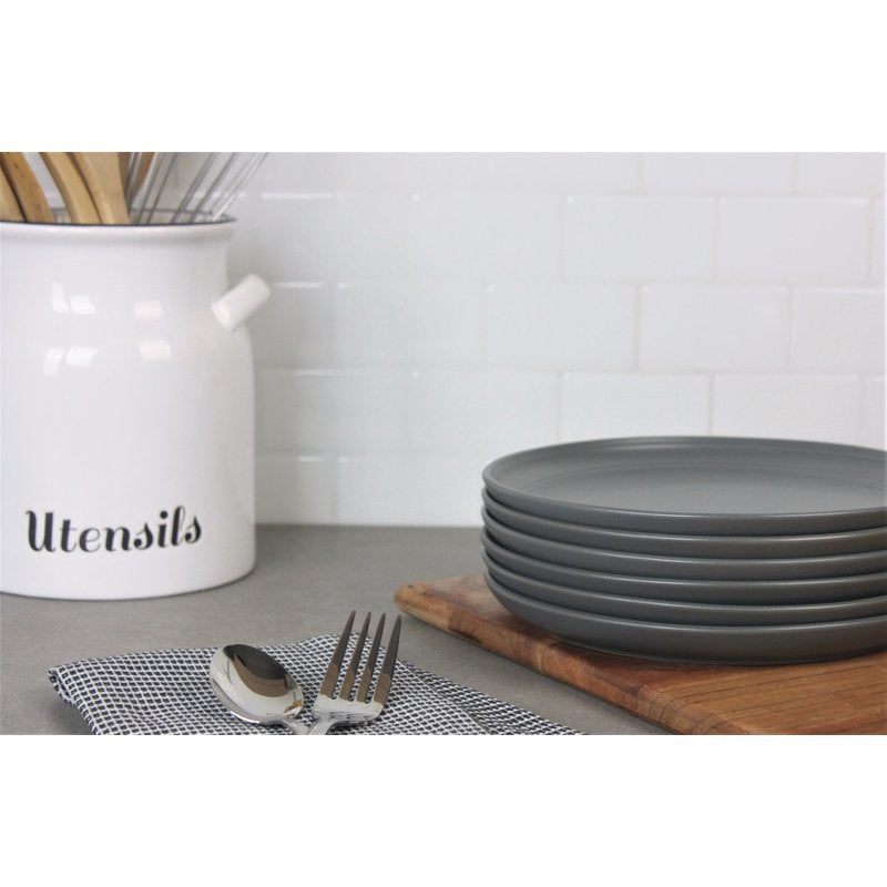 10.5" Round Stoneware Dinner Plates Set of 6 - Matte Gray