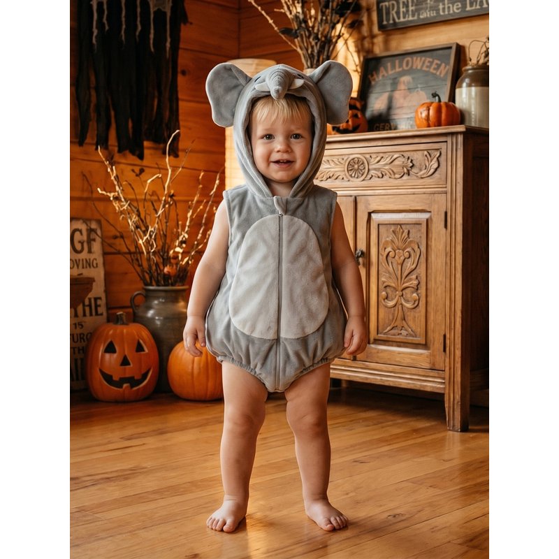 Gray Elephant Baby Romper for 3-6 Months - Toddler Halloween Costume