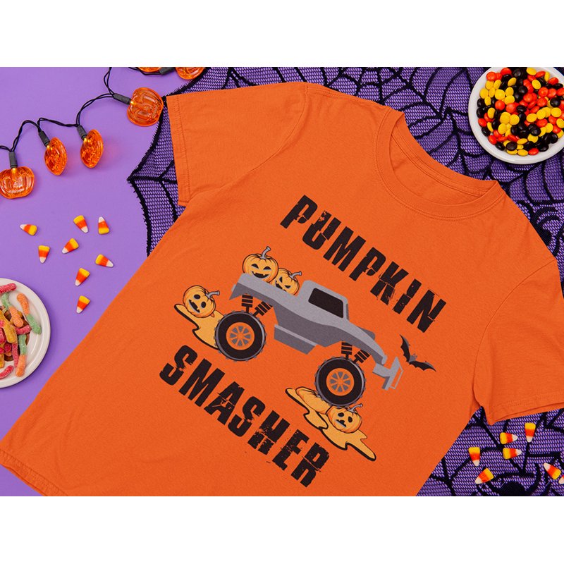 Toddler Halloween T-Shirt - Pumpkin Smasher Design, Orange, 5T