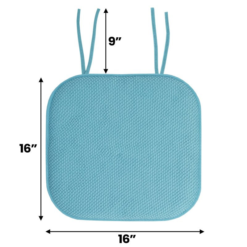 Memory Foam Non-Slip Chair Cushion Pad with Ties - 12-Pack, Teal