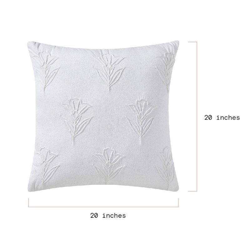 White Floral Pleated Cotton Decorative Pillow 20x20 for Bed & Sofa - Drew Barrymore