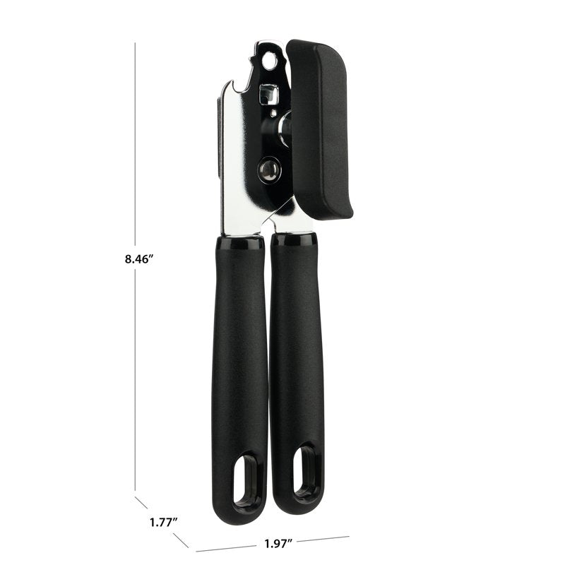 Manual Can Opener with Integrated Bottle Opener - Black