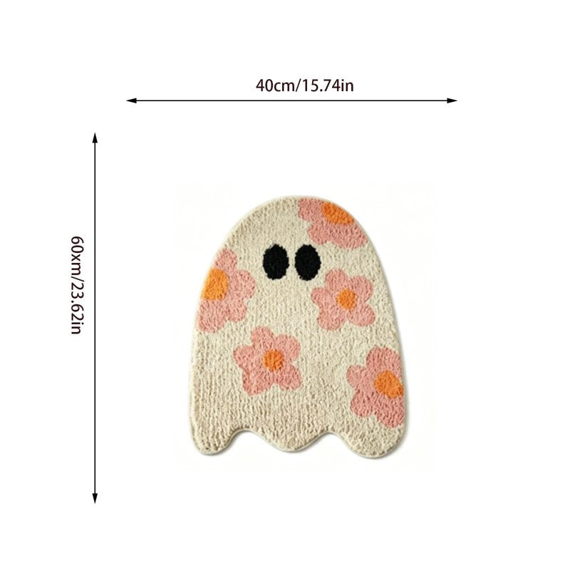 Halloween Pinks Ghost Doormat with Floral Patterns - Indoor Outdoor Rug, 15.7x23.6in