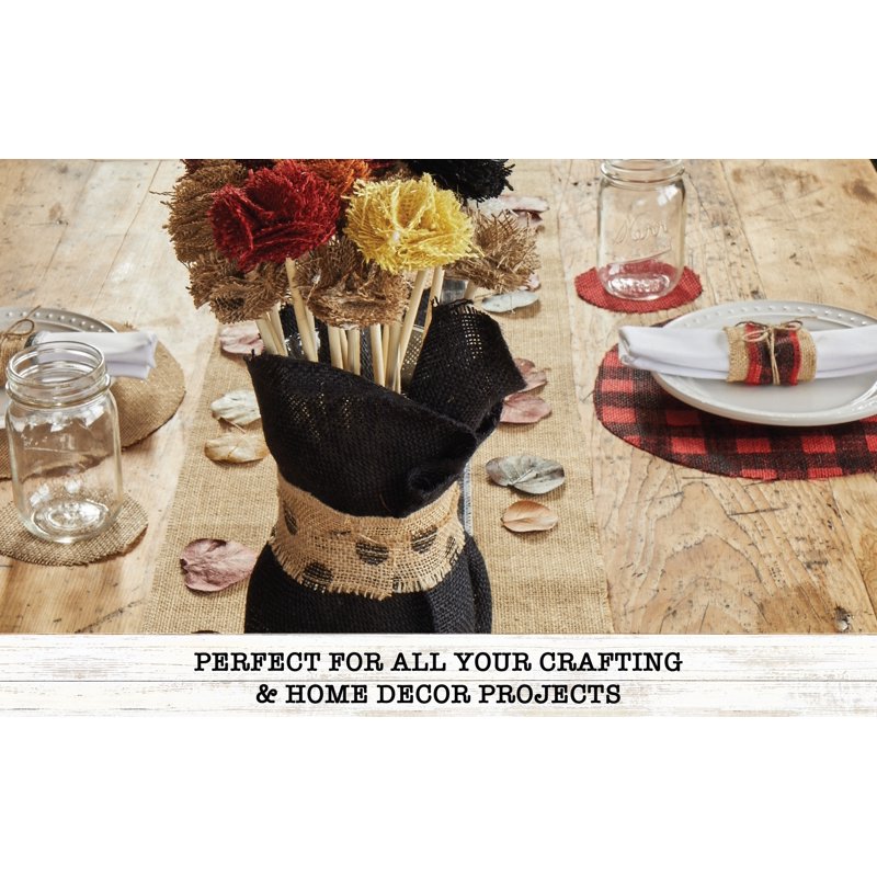 Natural Burlap Ribbon Set - 1.5W x 3Yds with Black Dots, Rustic Craft Trim