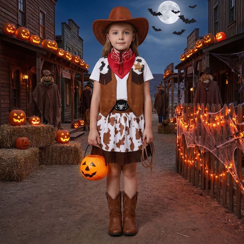 Kids Cowgirl Costume for Girls - Western Rodeo Outfit Brown 3-4 Years