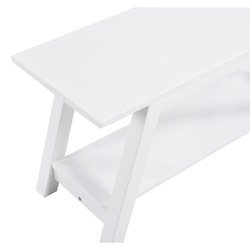 Elyz Solid Wood Bench with Shelf - 36 Inch Long, White