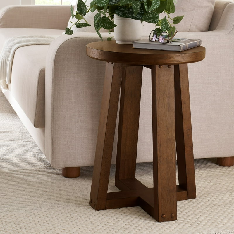 Contemporary Round End Table - Walnut Finish