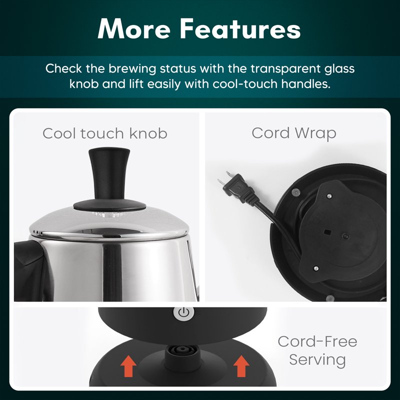 12-Cup Electric Coffee Percolator - Stainless Steel, Automatic Keep-Warm
