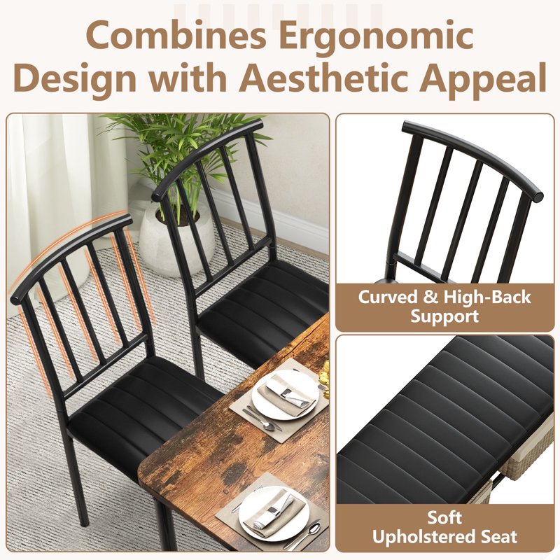 6 Piece Dining Table Set for 6 - Rectangular Table, 4 Chairs & Bench with Storage Rack - Brown + Black