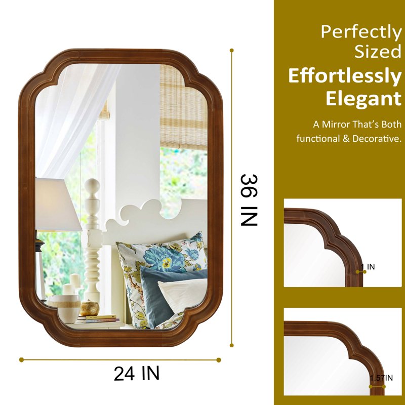 24x36 Inch Solid Wood Frame Decorative Mirror - Dark Walnut