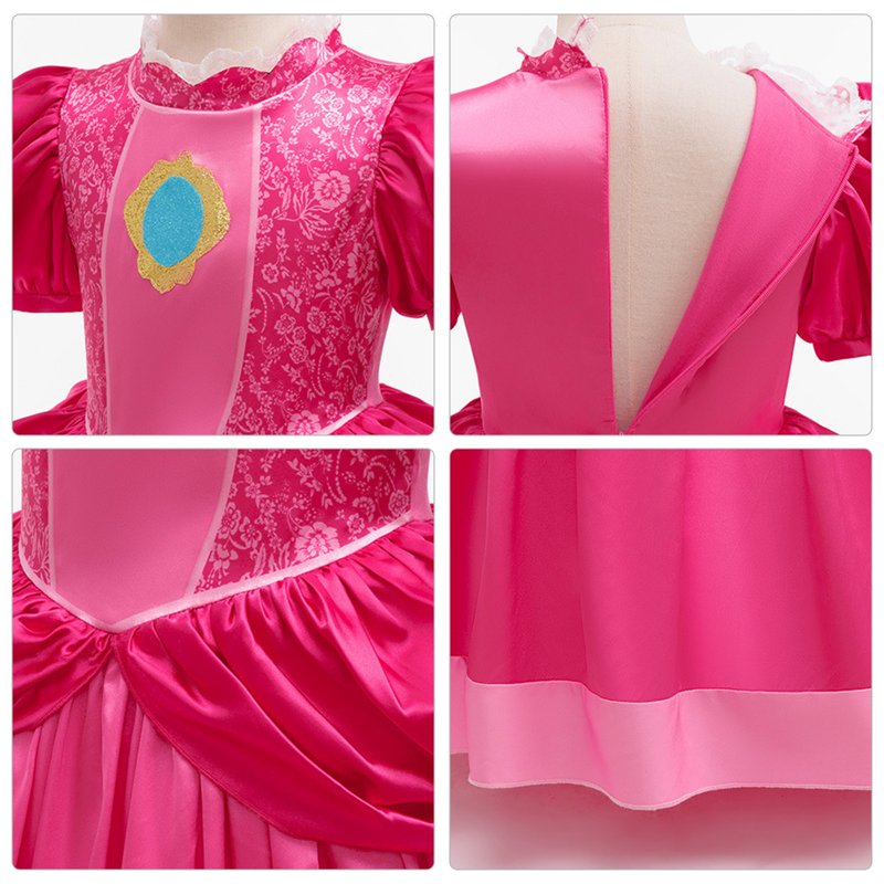 Pink Princess Dress for Girls 5-6Y Puff Sleeve Tulle Gown Birthday Halloween Costume