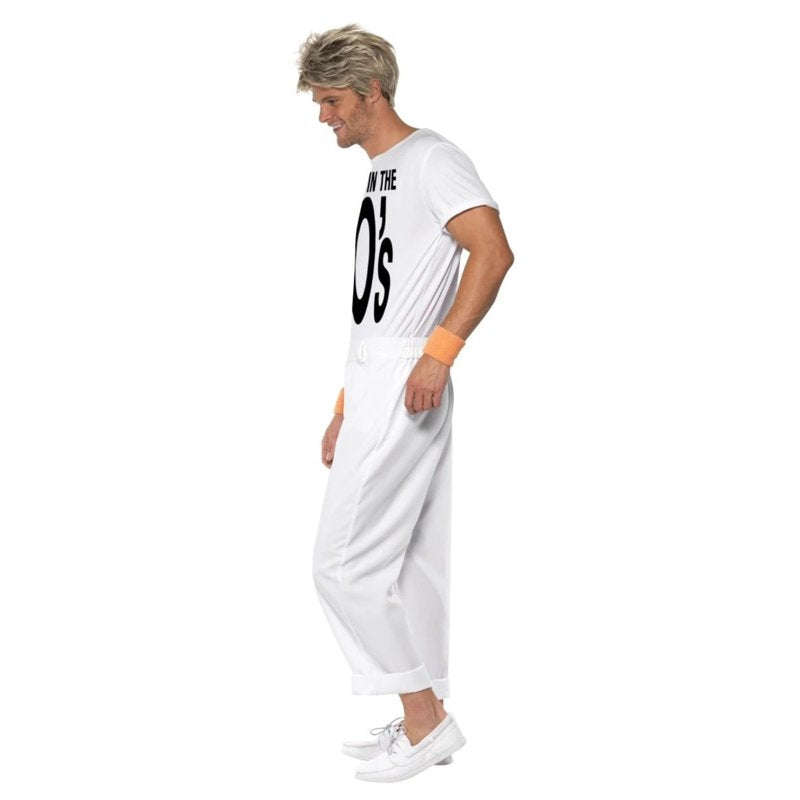 Men's 80s Costume with Top and Trousers - Large White, Made in 80's Variant L