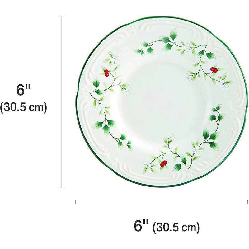 Winterberry Appetizer Plates Set of 4 - 6 Inch White Stoneware