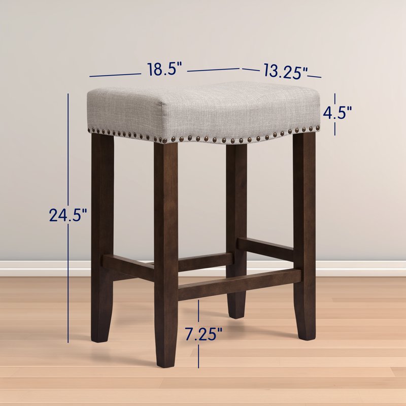 24-Inch Backless Saddle Bar Stool Set of 2 - Gray Upholstered
