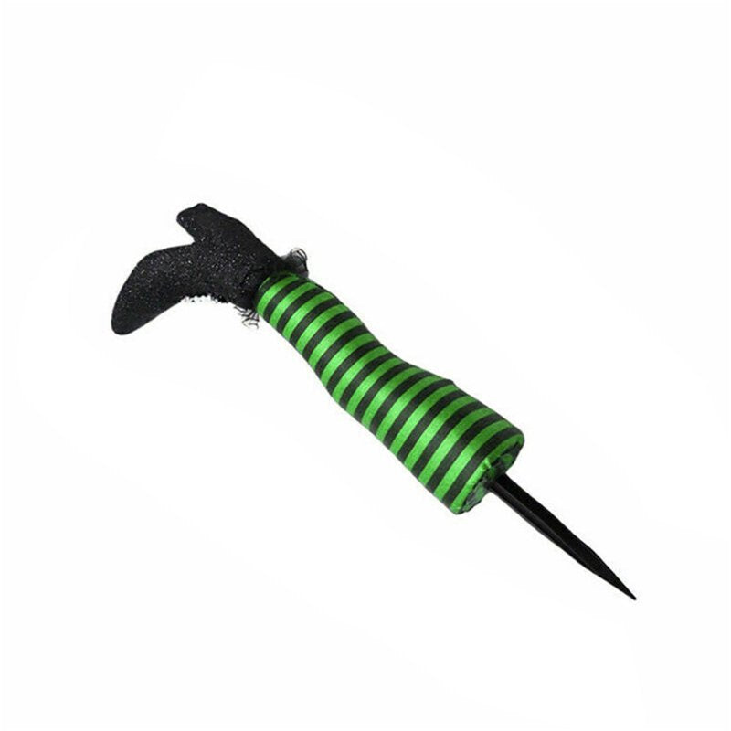 Halloween Witch Legs Yard Stake Decoration - Green Striped Witch Legs