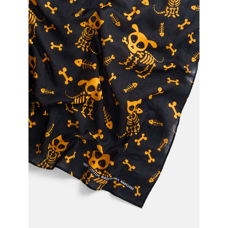 Halloween Women's Pet Skeletons Bandana - Black & Orange, One Size