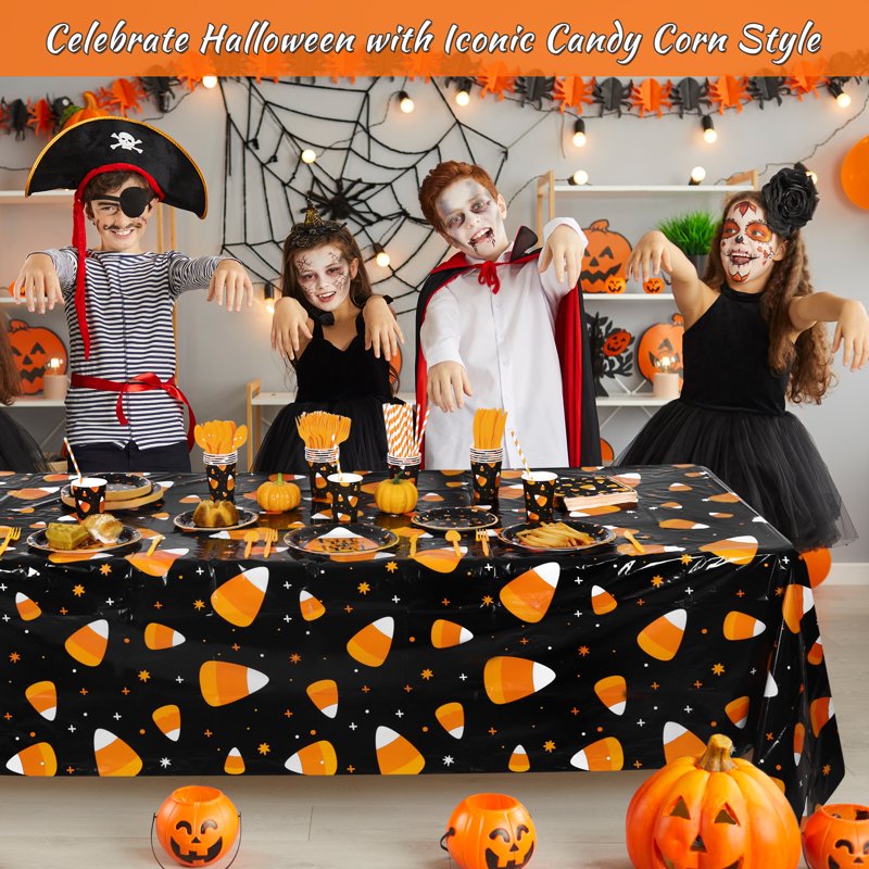 Halloween Candy Corn Disposable Tableware Set for 24 Guests - Plates Cups Napkins & Cutlery