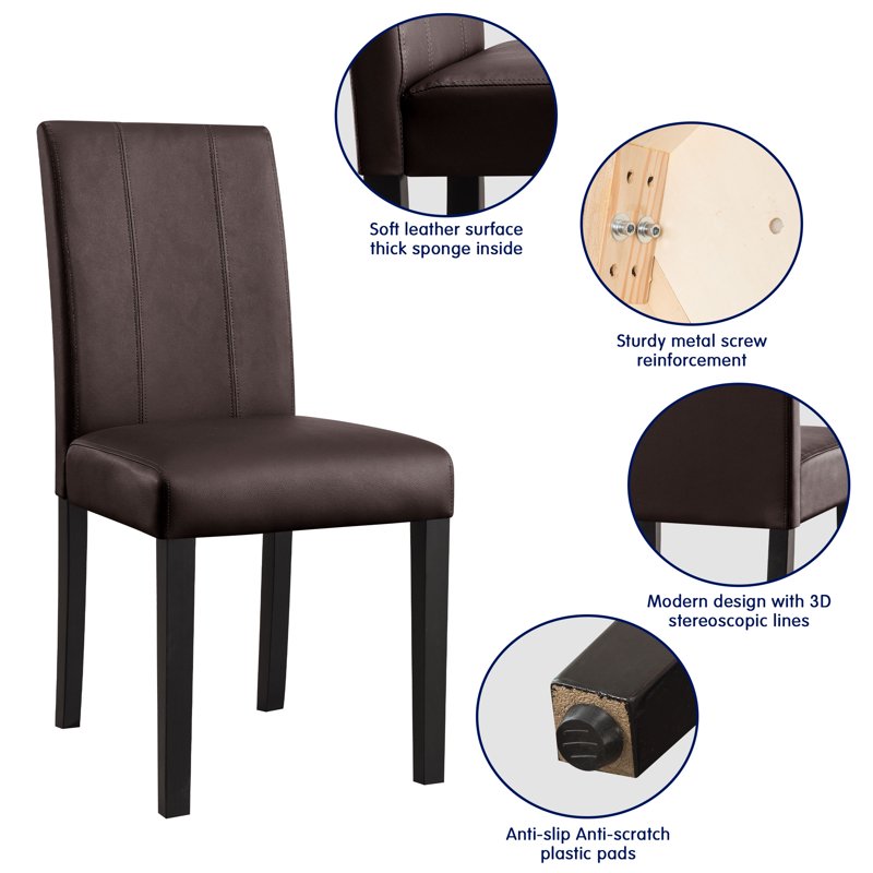 Modern Mid-Century Faux Leather Dining Chairs Set of 4 - Brown