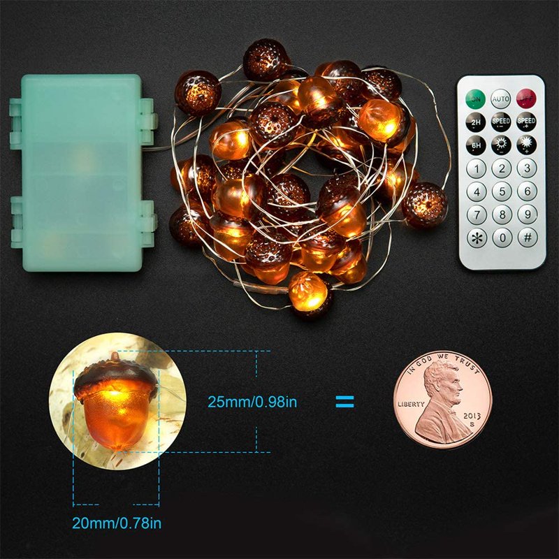 Morttic 3D Acorn Fall Decor String Lights Battery Powered with Remote & Timer - 10ft, 30 LEDs, Indoor/Outdoor Thanksgiving Halloween Halloween Autumn Tree Ornaments