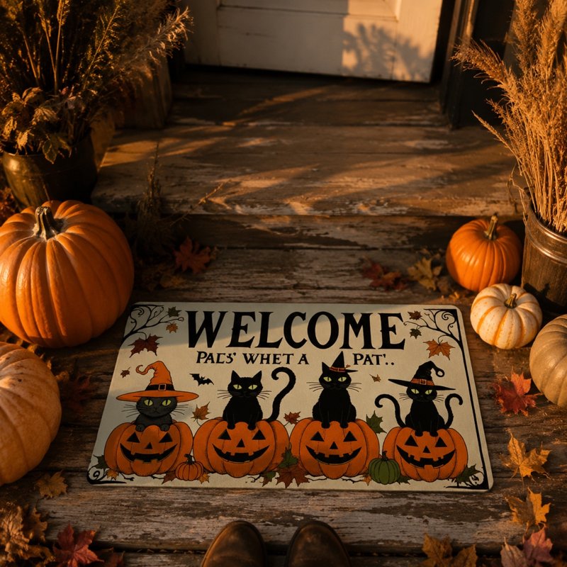 Halloween Doormat with Pumpkins & Ghosts - Non-Slip Absorbent Floor Mat, 15.8x23.6 Inch, Easy to Clean, T Variation