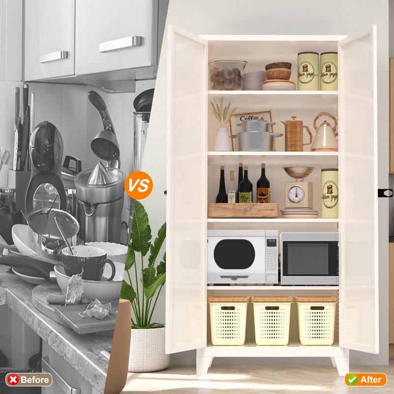 71" Locking Metal Storage Cabinet with Adjustable Shelves - White