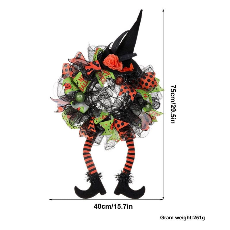 Halloween Wreath 29.5 Inch Witch Decor with Hat Pumpkin Witches Legs Door Front Porch Indoor Outdoor