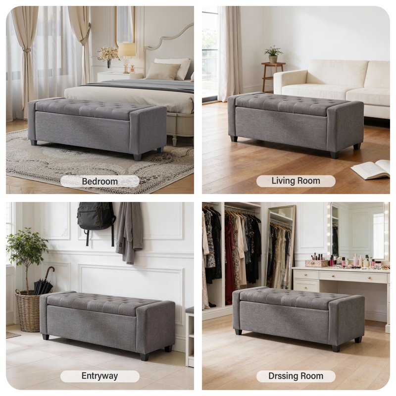 48" Upholstered Storage Ottoman Bench - Faux Linen, Multiple Colors