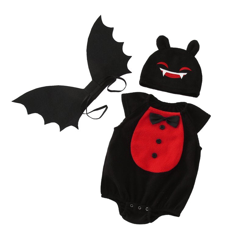 Baby Halloween Costume Set - Black 3-Piece Romper Jumpsuit with Wing Hat, Size 12-18 Months