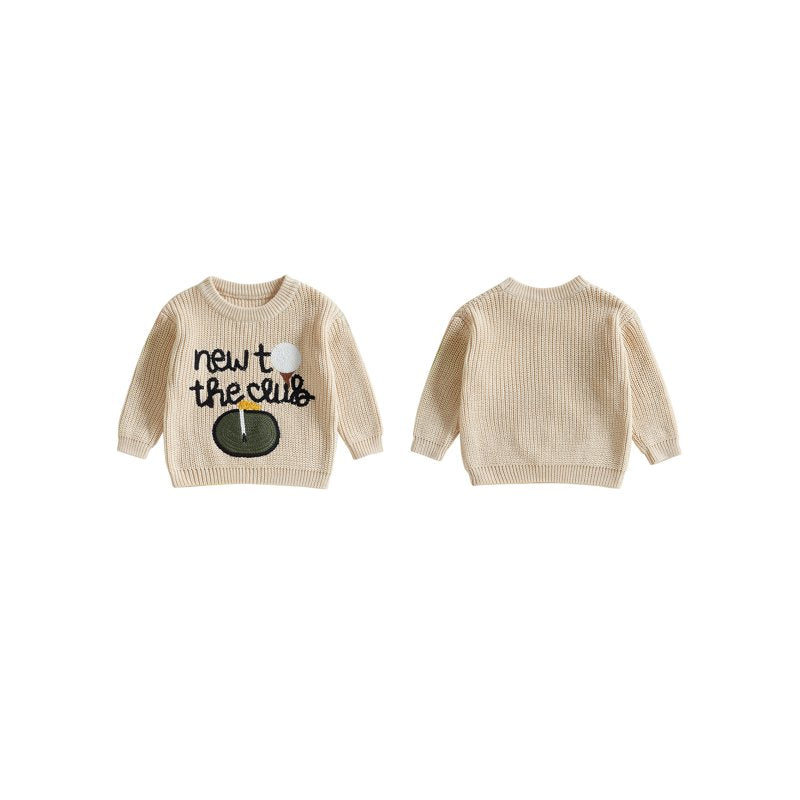 Toddler Boy Girl Fall Sweater with Golf Letter Embroidery - Style 42, 3-6 Months