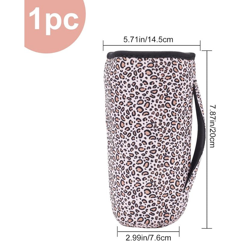 Neoprene Iced Coffee Cup Sleeve with Strap - 30oz~32oz - Little Leopard Pattern