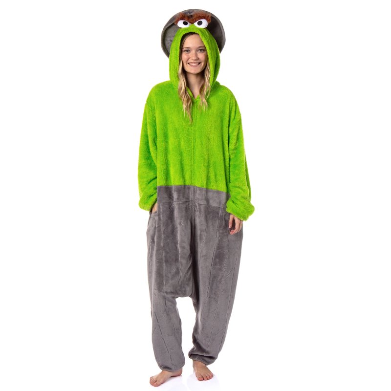 Green Sesame Street Adult Pajama Union Suit with Hood - 2X/3X