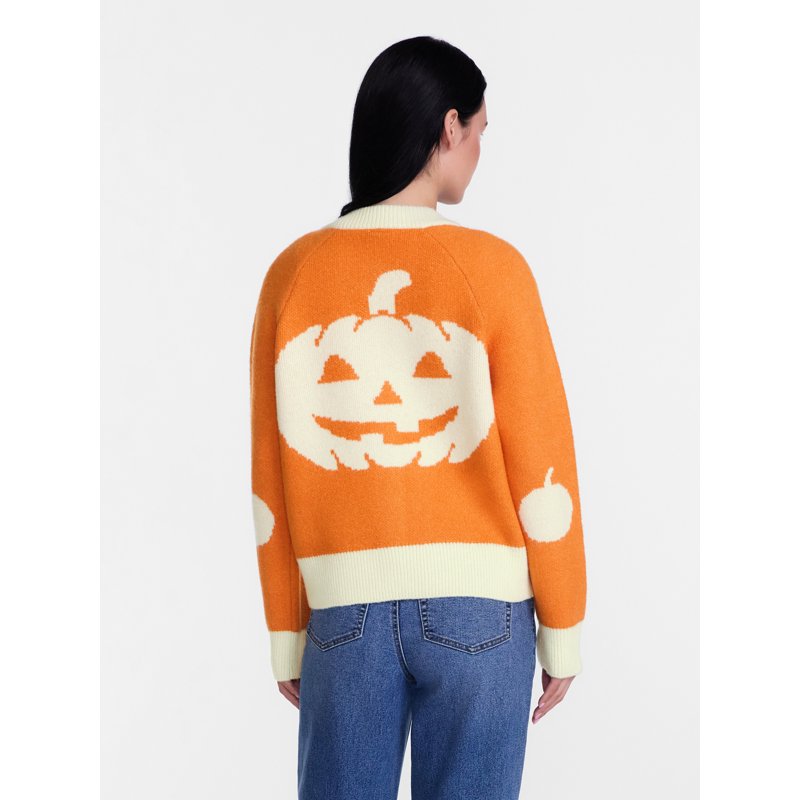 Jackie Orange Halloween Pumpkin Cardigan Sweater for Women - Size L