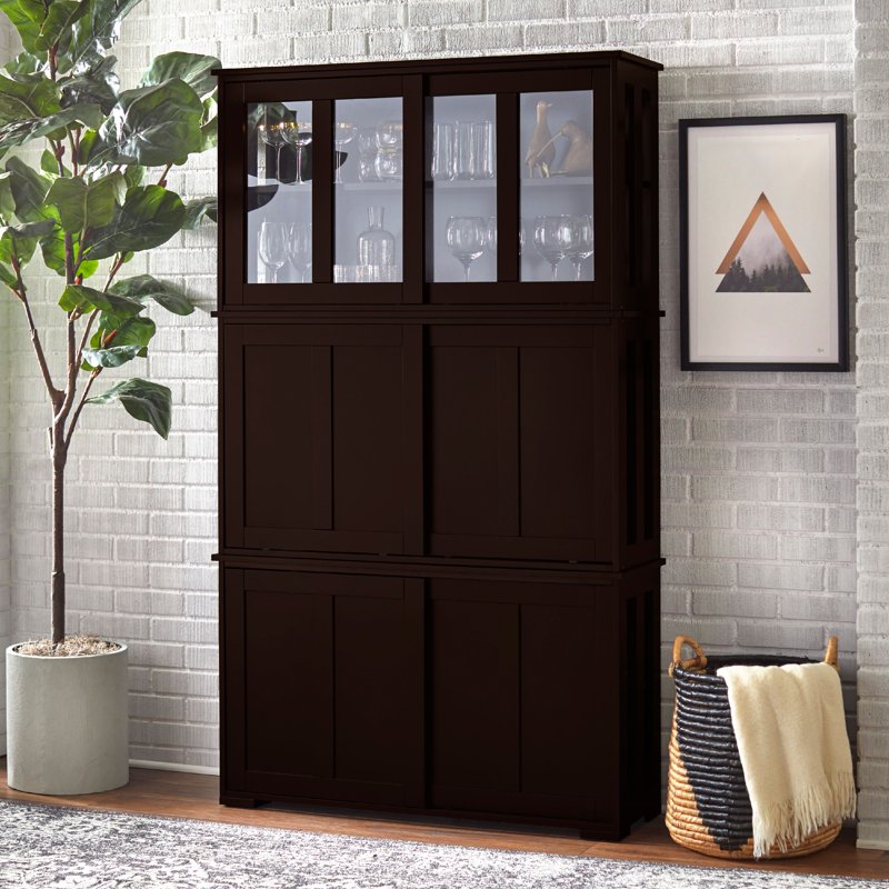 42-Inch Stackable Dining Room Sideboard with Sliding Glass Doors