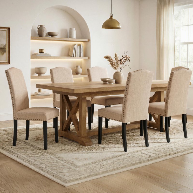 6-Piece Fabric Upholstered Dining Chair Set - Khaki