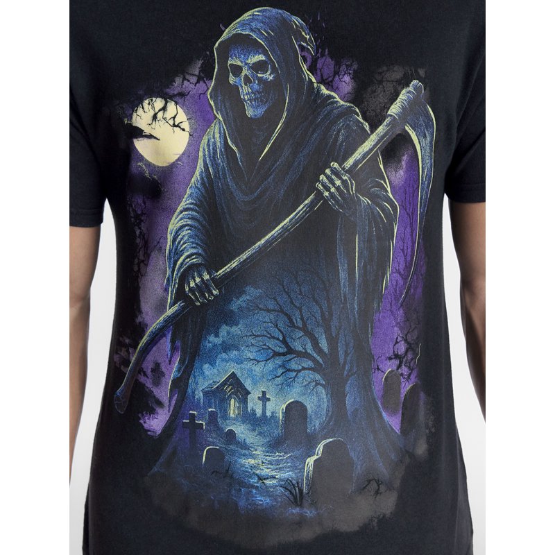 Halloween Men's Grim Reaper Graphic T-Shirt - Black Soot, Size L