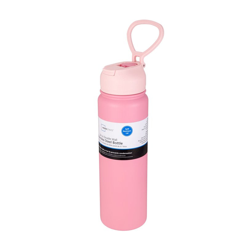 24 oz Pink Stainless Steel Insulated Water Bottle with Straw Lid