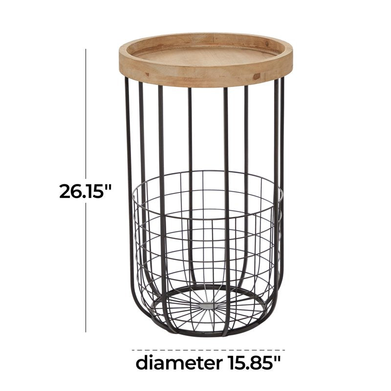 Accent Table with Storage - 16" x 26" Black Metal Wire Basket