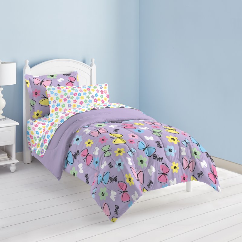 Full Size Dream Factory Sweet Butterfly Child Comforter Set - Microfiber, 7 Pieces