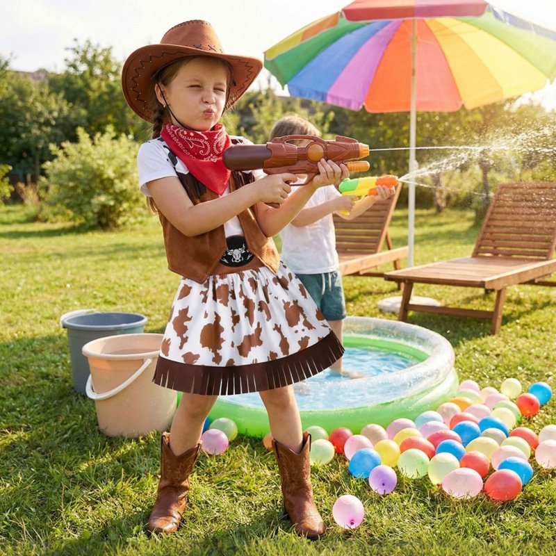 Kids Cowgirl Costume for Girls - Western Rodeo Outfit Brown 3-4 Years