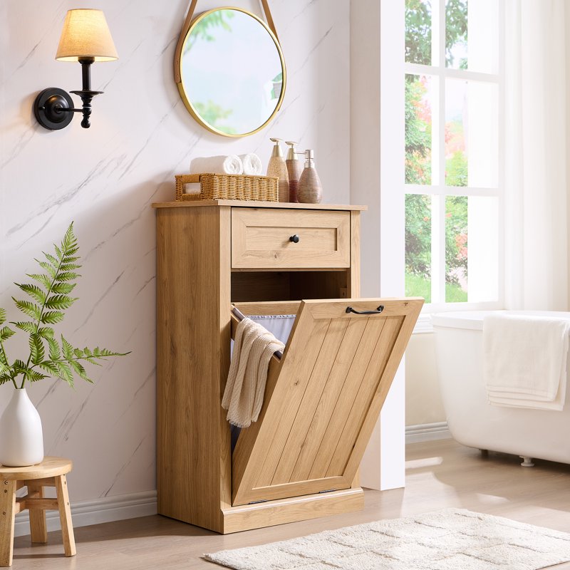 Tilt Out Trash Can Cabinet - 10 Gallon Farmhouse Style - Natural