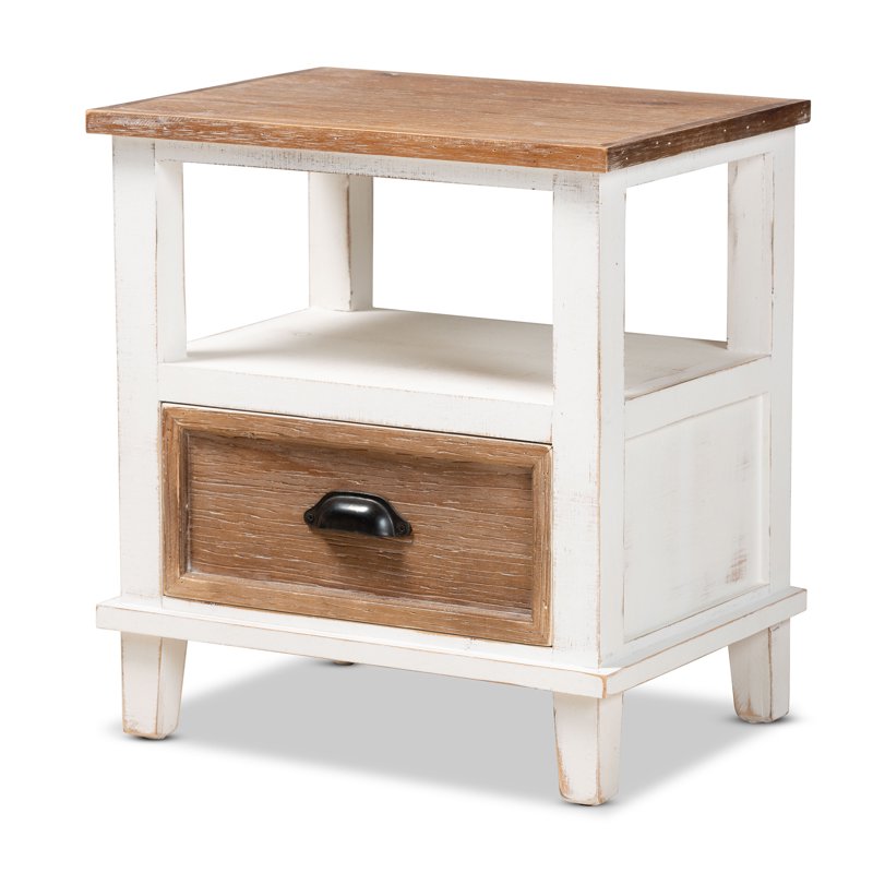 Rustic Farmhouse 1-Drawer End Table - Weathered Two-Tone Finish