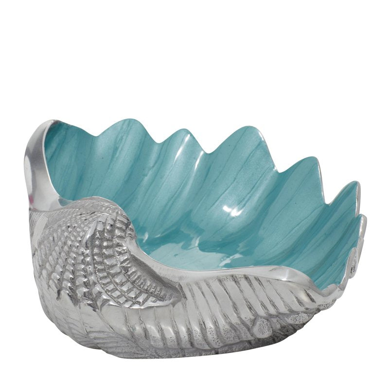 Coastal Seashell Metal Serving Bowl - Teal 12" x 3"