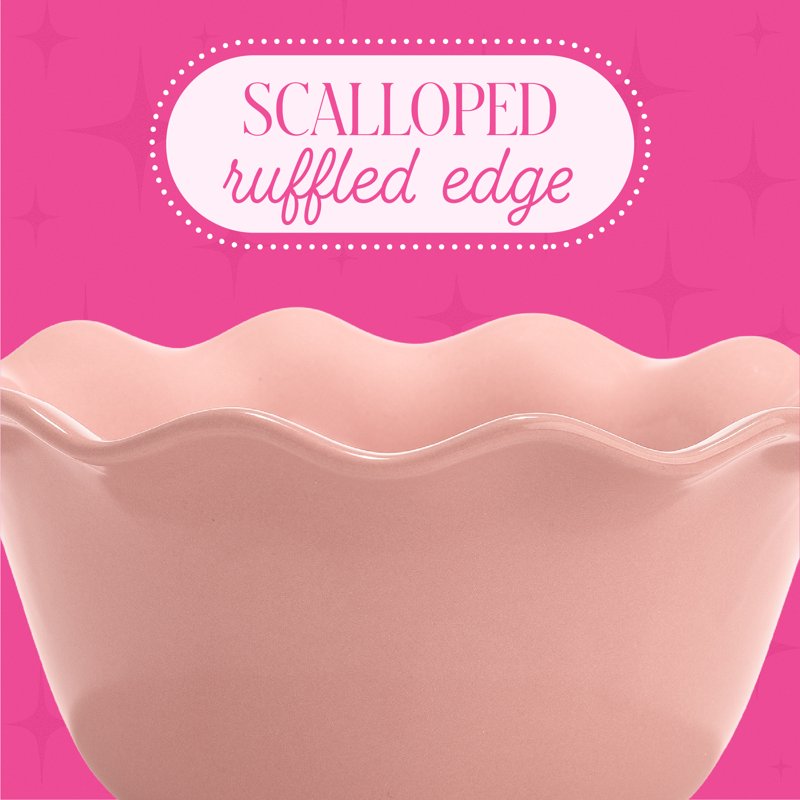 Ceramic Soup Bowl - 6.25-Inch Rose Pink with Scalloped Ruffle Rim