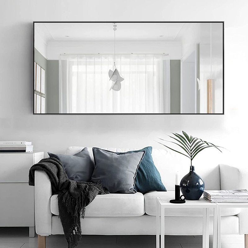 Large 47x22 Inch Wall Mirror - Black Aluminum Frame, Shatterproof & Wall-Mounted