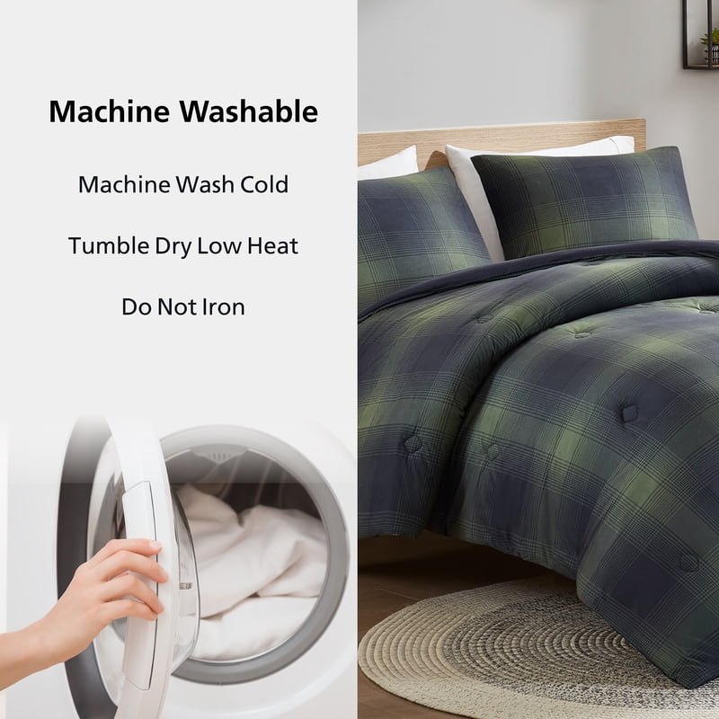 Mainstays Green Shadow Plaid Comforter Set - Full/Queen, 3-Piece Bedding